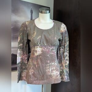 Elegant Floral Long Sleeve Blouse - Brown and Pink